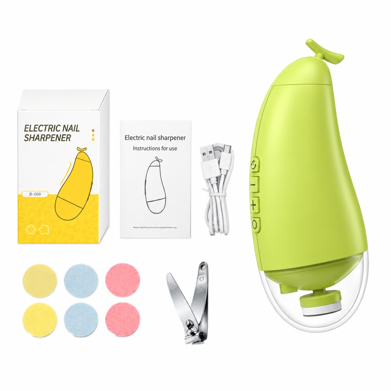 elektrische nagelknipper - met verlichting en slijpfunctie - draagbaar ontwerp - anti-knelfunctie - groen 006