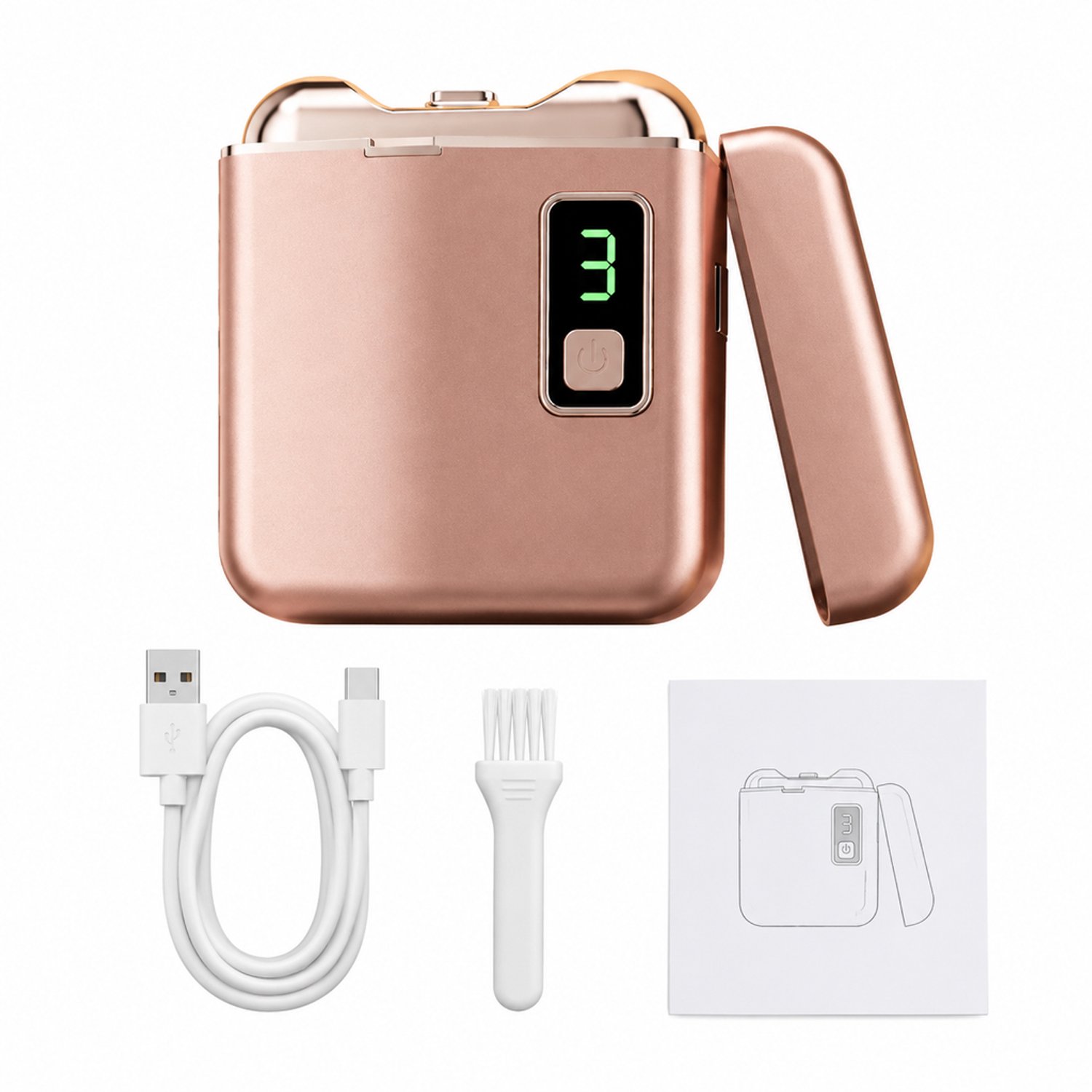 Elektrische nagelknipper - 3 standen - nachtverlichting - voor thuisgebruik - roségoud - met oplaadkabel, borsteltje en handleiding
