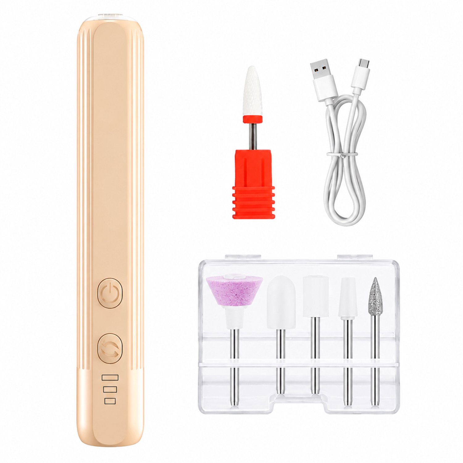 Elektrische nagelknipper - oplaadbare mini-nagelvijl - voor dagelijks, thuis- en commercieel gebruik - kaki - met product en accessoires