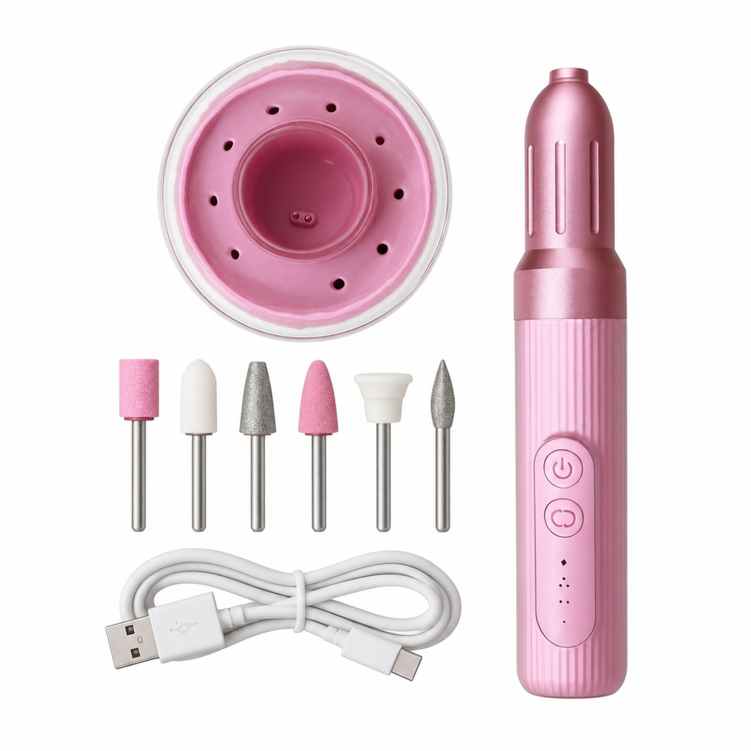 elektrische nageltrimmer - roze M8 - USB Type-C opladen - met 6 slijpkoppen - complete set