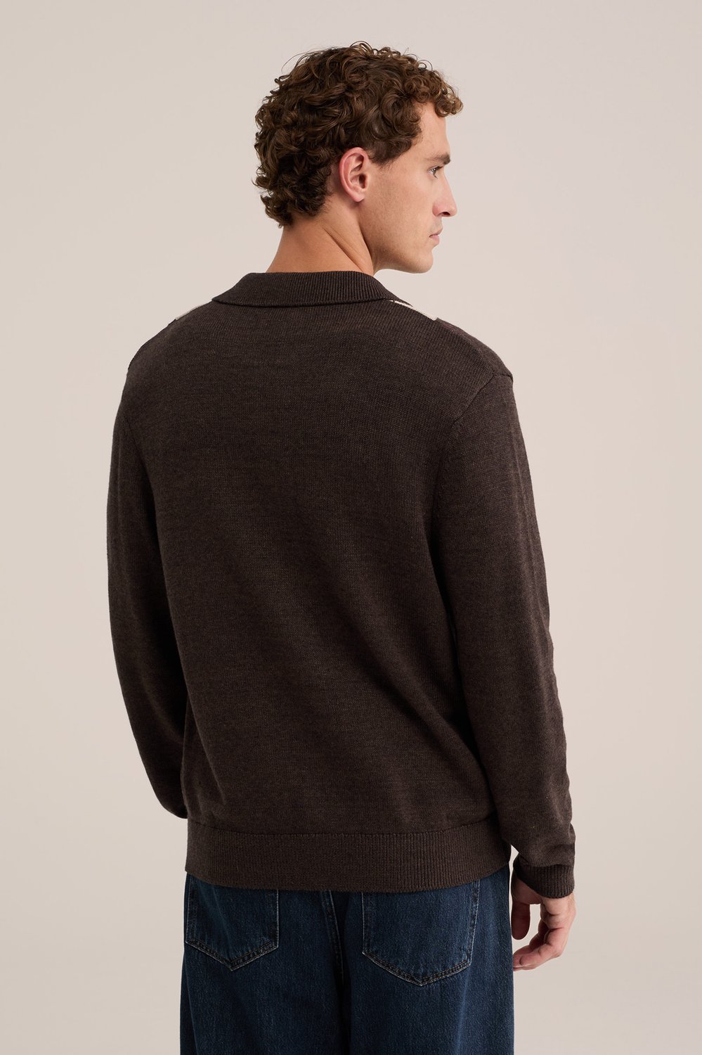 WE Fashion Heren regular fit gebreid vest met ruit en polokraag