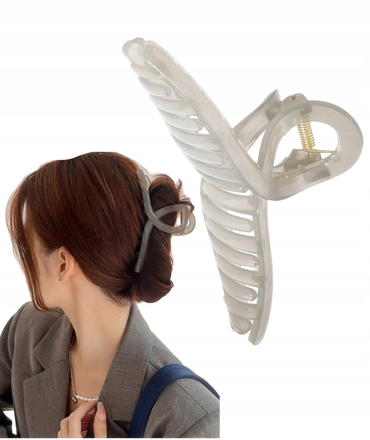 Grote XXL Haarclip Klip Kaak Grijs Acryl - Sterke Sluiting