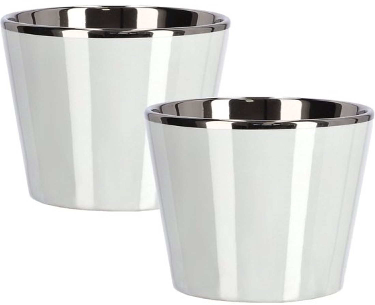 Keramische bloempotten - Set plantenbakjes - Binnendecoratie - Handgemaakt - glanzend oppervlak - 2 stuks - 11 cm - Wit