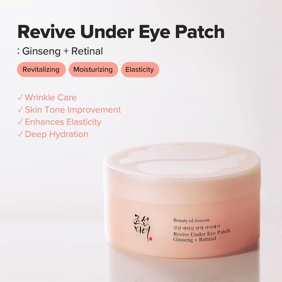 Beauty of Joseon Revive Under Eye Patch Ginseng + Retinal Original - 60 Patches - Korean Skincare - Alle Huidtypes - Collageen - Donkere Kringen - Wallen — cadeau in Verzorging - foto 2
