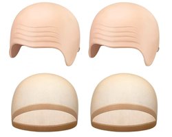 Latex kaalkop + pruikkap – Huidskleur – 2 sets – Accessoire voor verkleedfeest/feestdagen – Halloween-vermomming