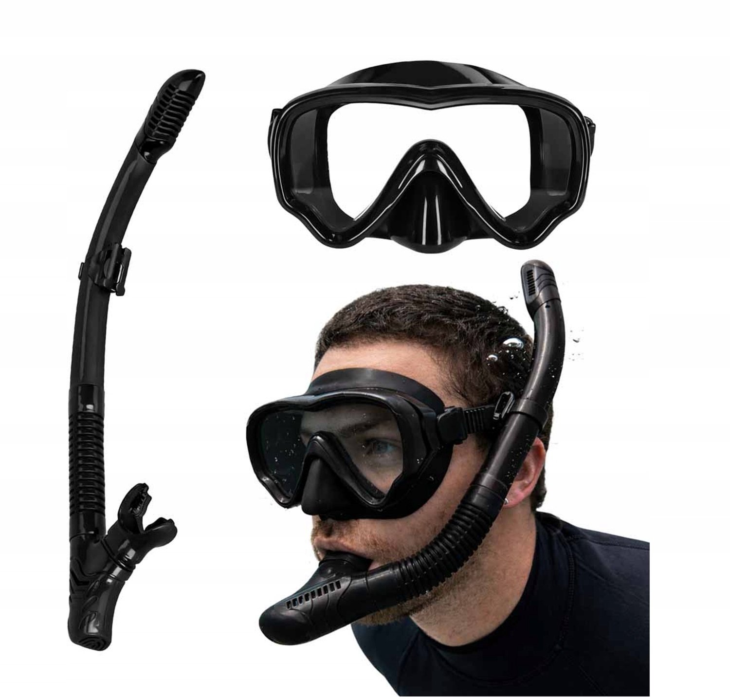 Snorkelset Zwart: Panorama Masker & Droog Snorkelbuis