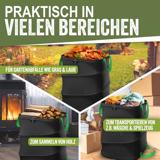 KESSER® Pop-up tuinzak set van 2 x 175 liter - Zelfstaand en opvouwbaar - Zwart/lichtgroen — afbeelding 2