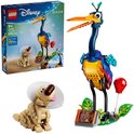 Kevin et Dug de LEGO "Là-haut". L'oiseau Kevin est jaune avec des blocs LEGO violets, bleus et jaunes et un ballon rouge. Dug le chien porte une collerette.