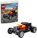 LEGO Technic Hot Rod auto, zwart met rode motor en gele uitlaten. 83 onderdelen.