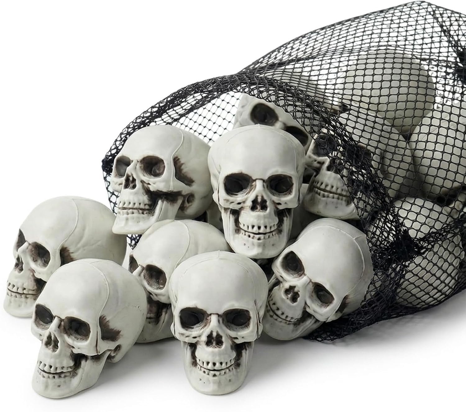 12 stuks mini-schedels, realistische plastic skeletschedels van 5 cm voor Halloween-decoratie, gotische woondecoratie, rekwisieten voor spookhuizen, knutselprojecten en tafeldecoratie voor feestjes