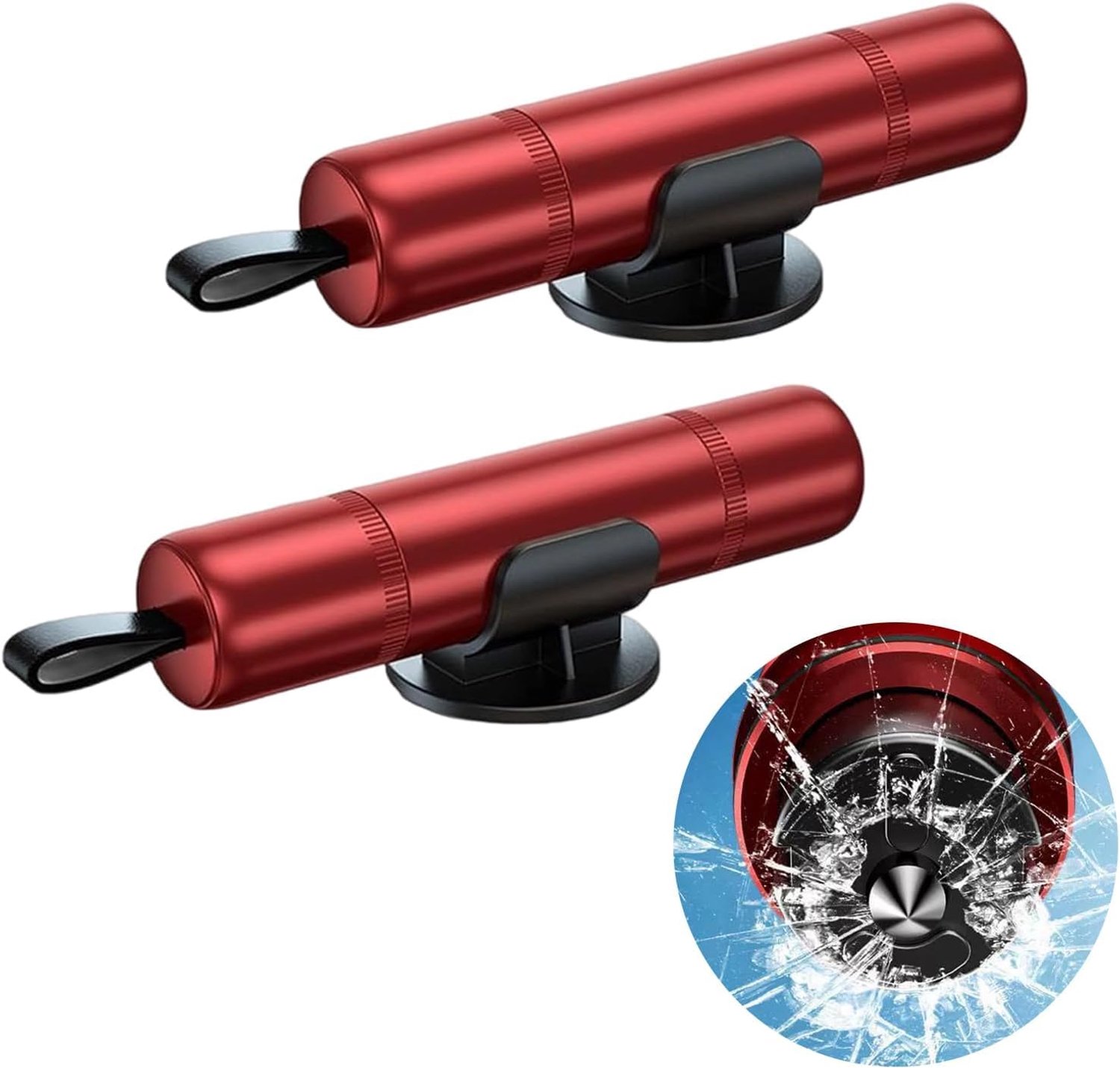 2 stuks - ruitenbreker - gordelsnijder - draagbare nooduitgang voor in de auto - 2-in-1 autoveiligheidshamer - Noodhamer - Inclusief zelfklevende houder - Autohamer - geschikt voor in de auto om levens te redden- Rood