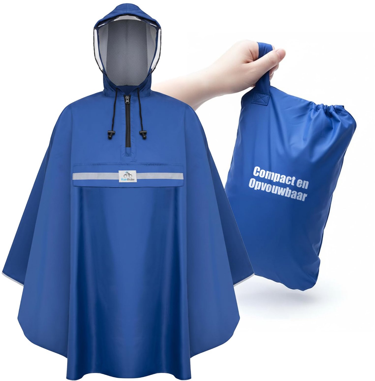 Famanu - Regenponcho - Bescherming tegen regen tijdens het fietsen - Waterafstotend polyester met kijkvenster - Blauw 1 stuk