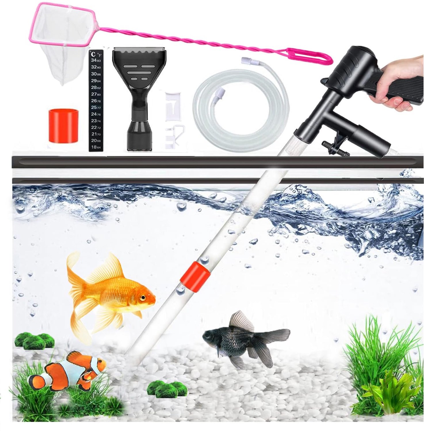 Famanu - Aquarium Reinigingsset - Effectieve reiniging van aquariumwater - Duurzaam kunststof - Zwart 1 stuk