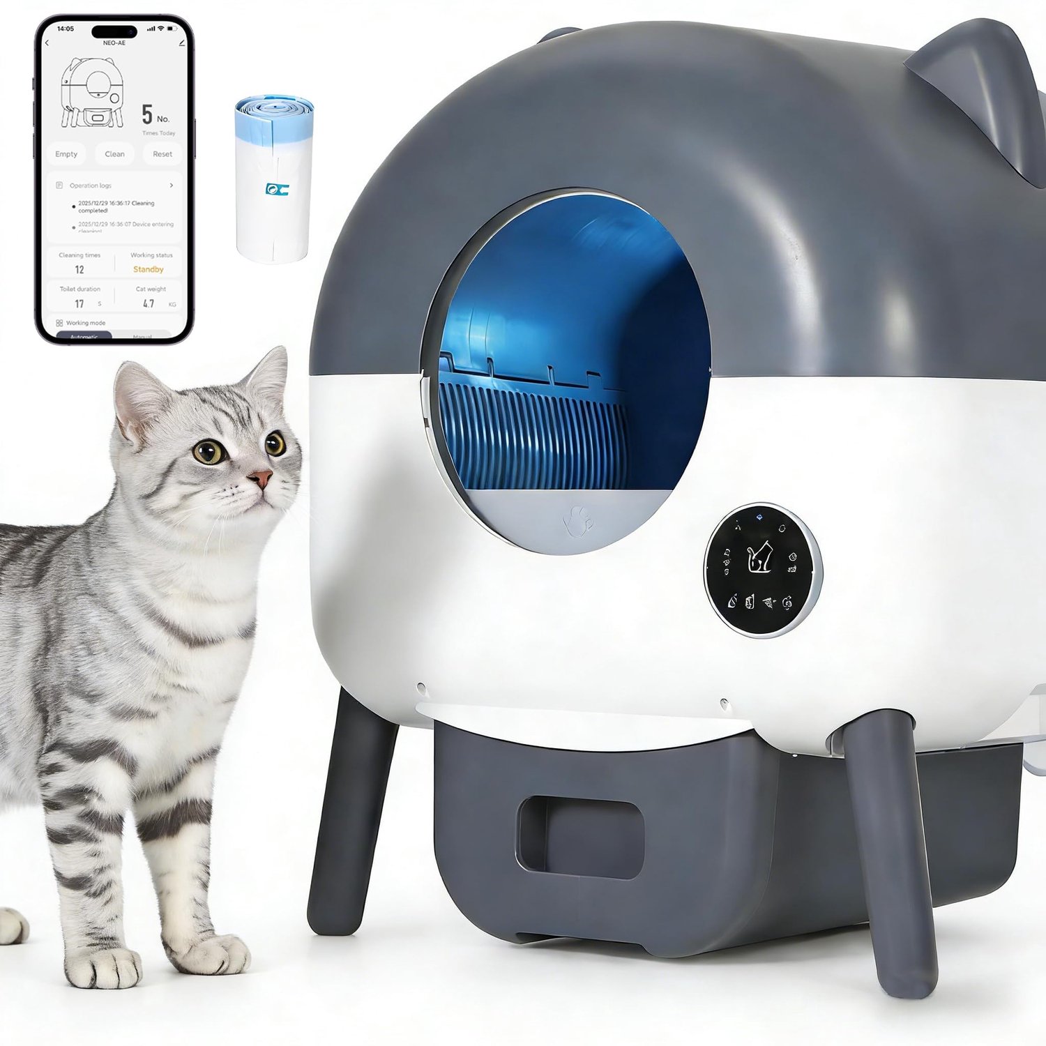 Zelfreinigende kattenbak met App‑bediening - 76L capaciteit - Triple veiligheidssensoren - Ruime binnenruimte - Geschikt voor meerdere katten