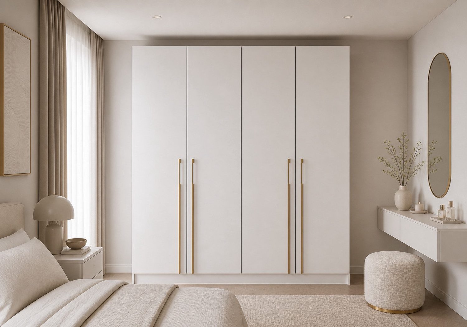 AJE Meubles B.V. Draaideurkast Glamy 4D - Wit, Moderne 4-deurs kledingkast met veel opbergruimte, legplanken – ideaal voor slaapkamer, dressing of jeugd kamer, kast garderobe draaideurkast