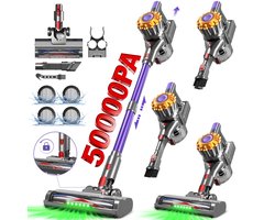 Adormii Steelstofzuiger Draadloos – 50 kPa Sterke Zuigkracht – Tot 60 Min Accuduur – Anti-haarwikkel Vloerborstel – 4 HEPA-filters – 1,6 L Stofreservoir – Groene LED Stofdetectieverlichting – Paars