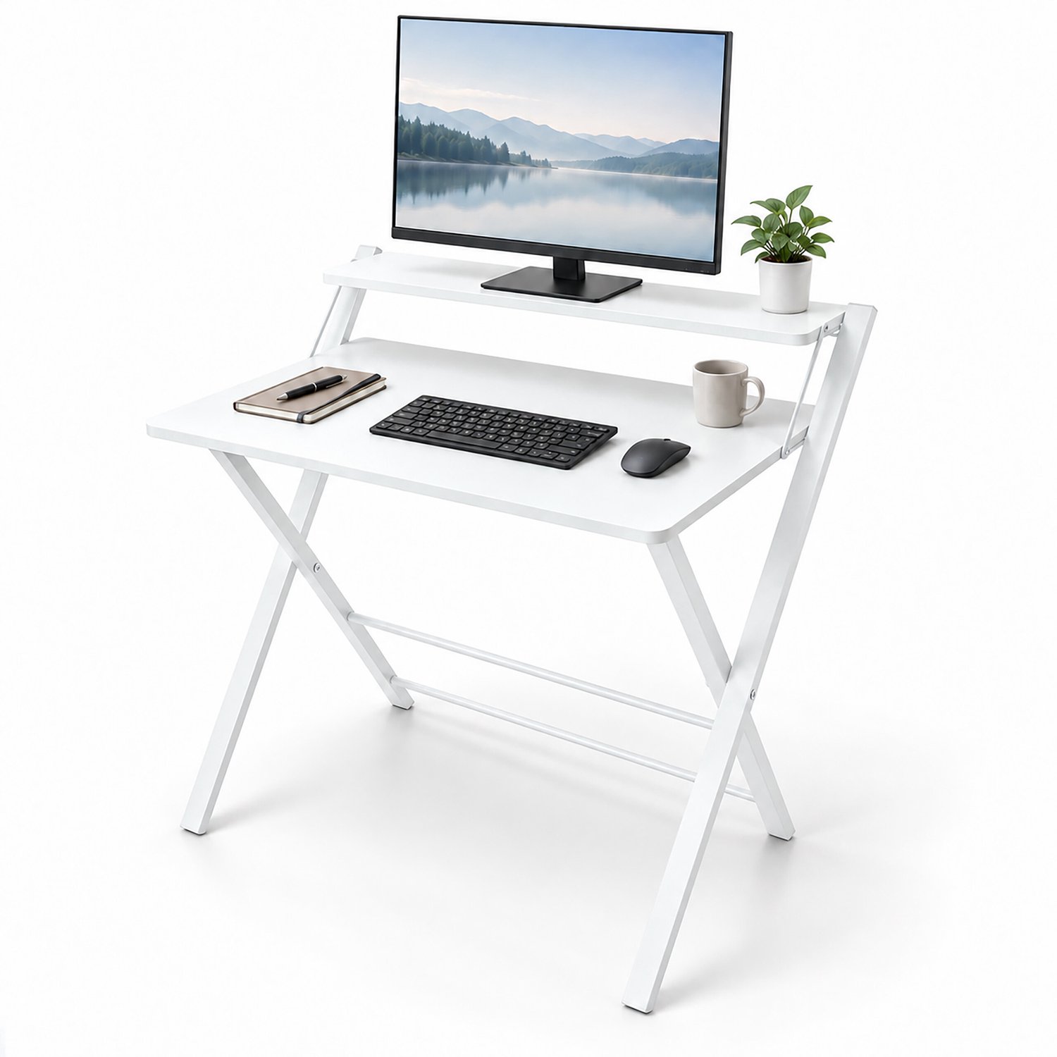 Bureau inklapbaar - met monitor verhoging - wit