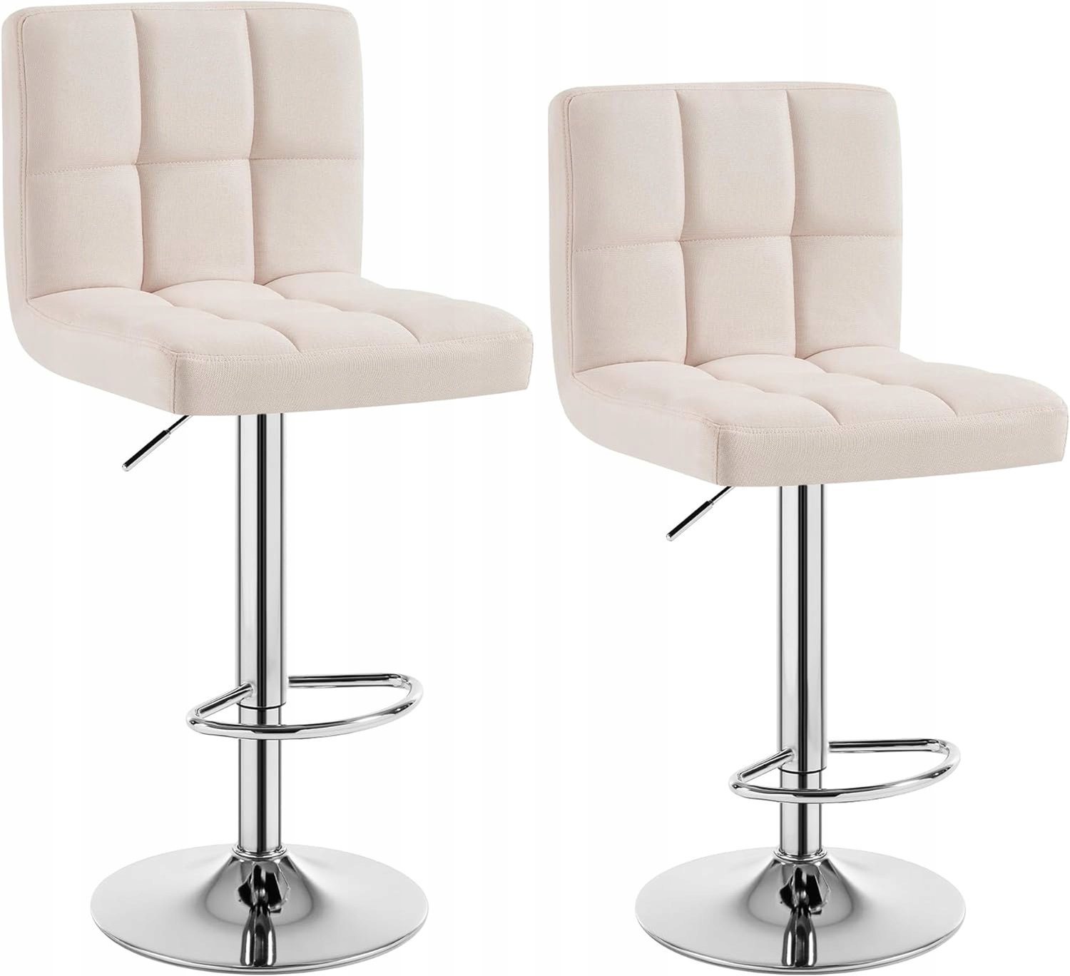 Set van 2 Barstoelen Stof Crème met Voetensteun - Verstelbaar