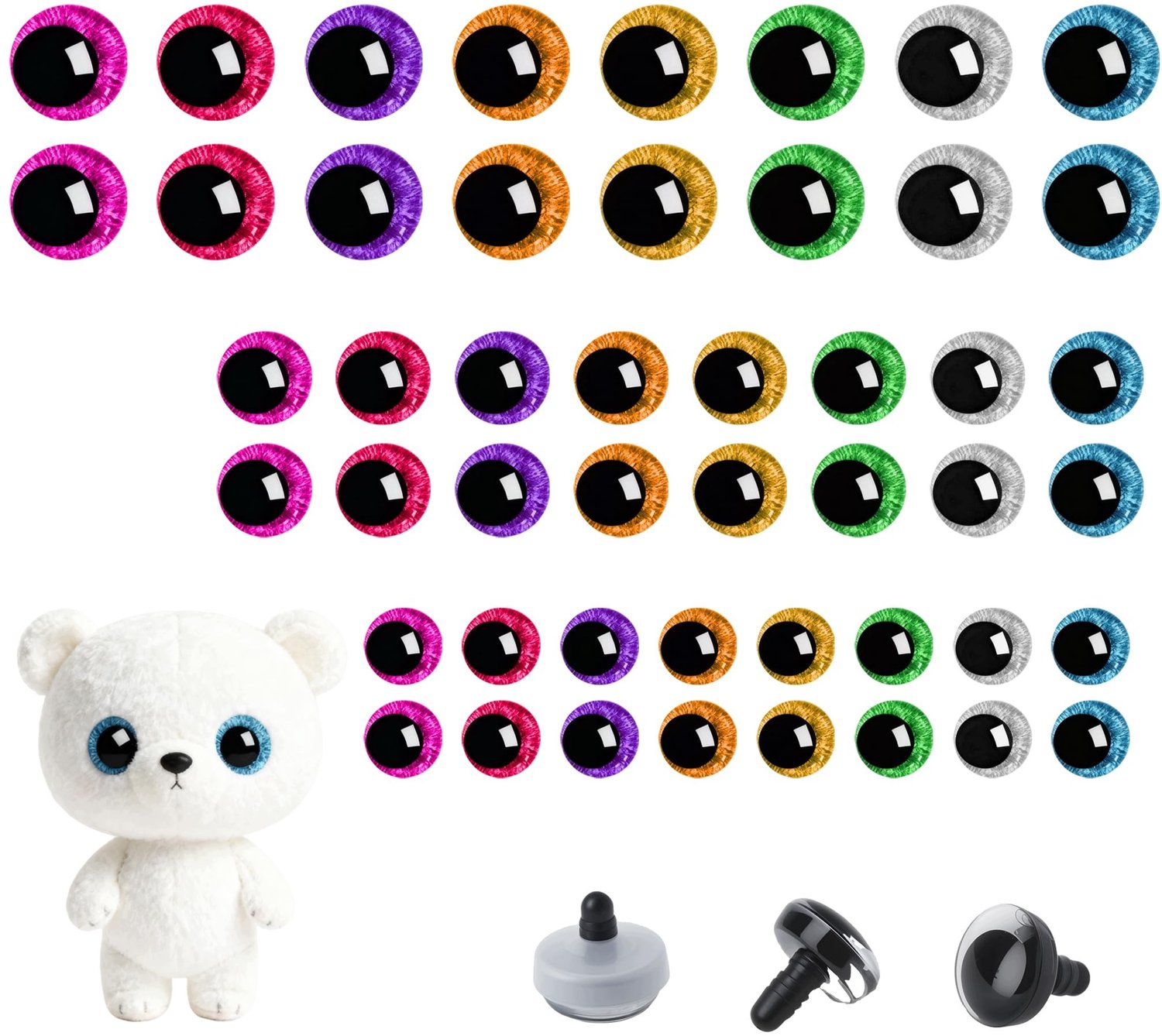 48x Veiligheidsoogjes Hars 12/16/20mm Kleurrijk voor Haken