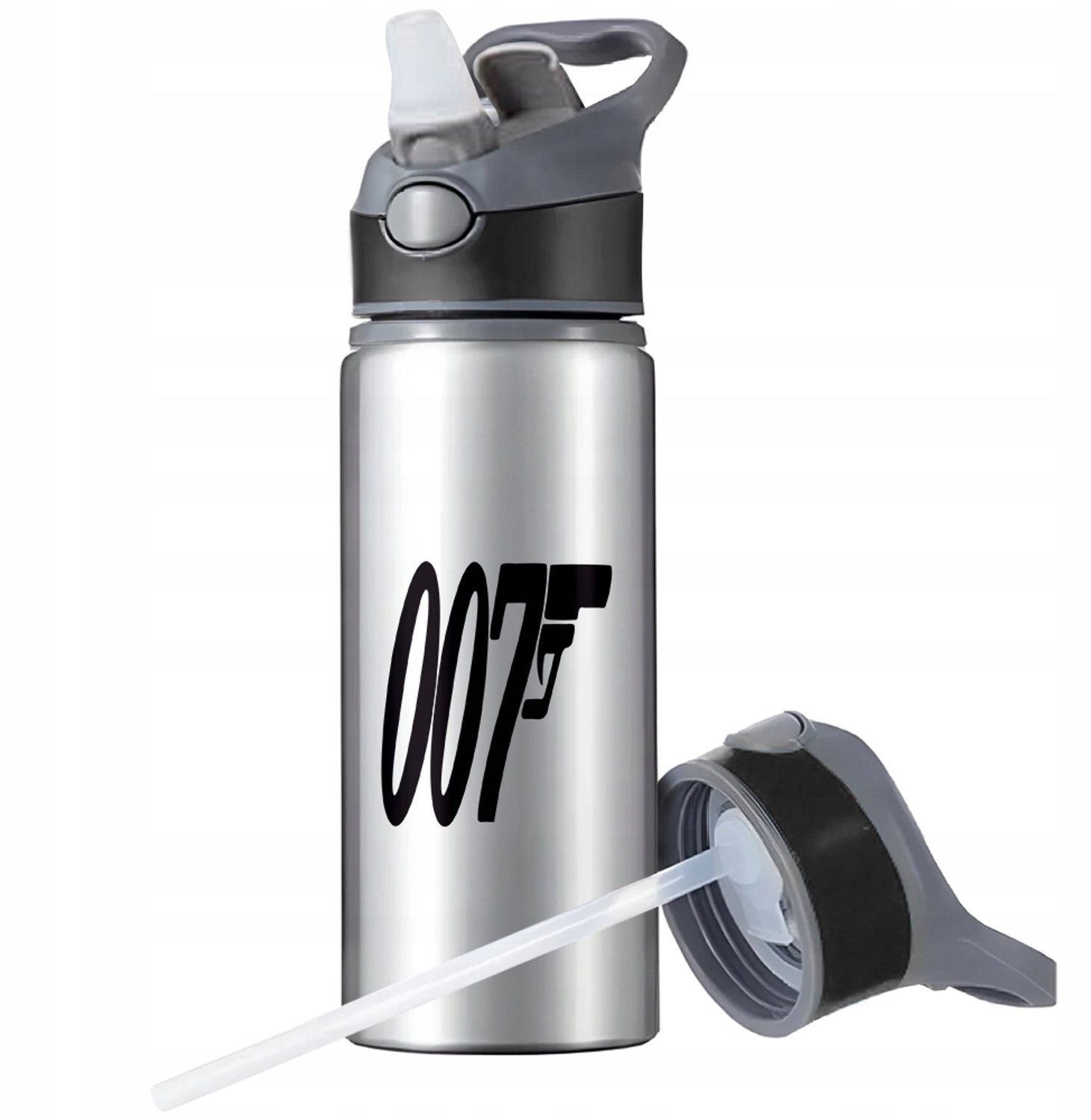 Aluminium Sport Bidon 650ml met Rietje en Handvat - Zilver