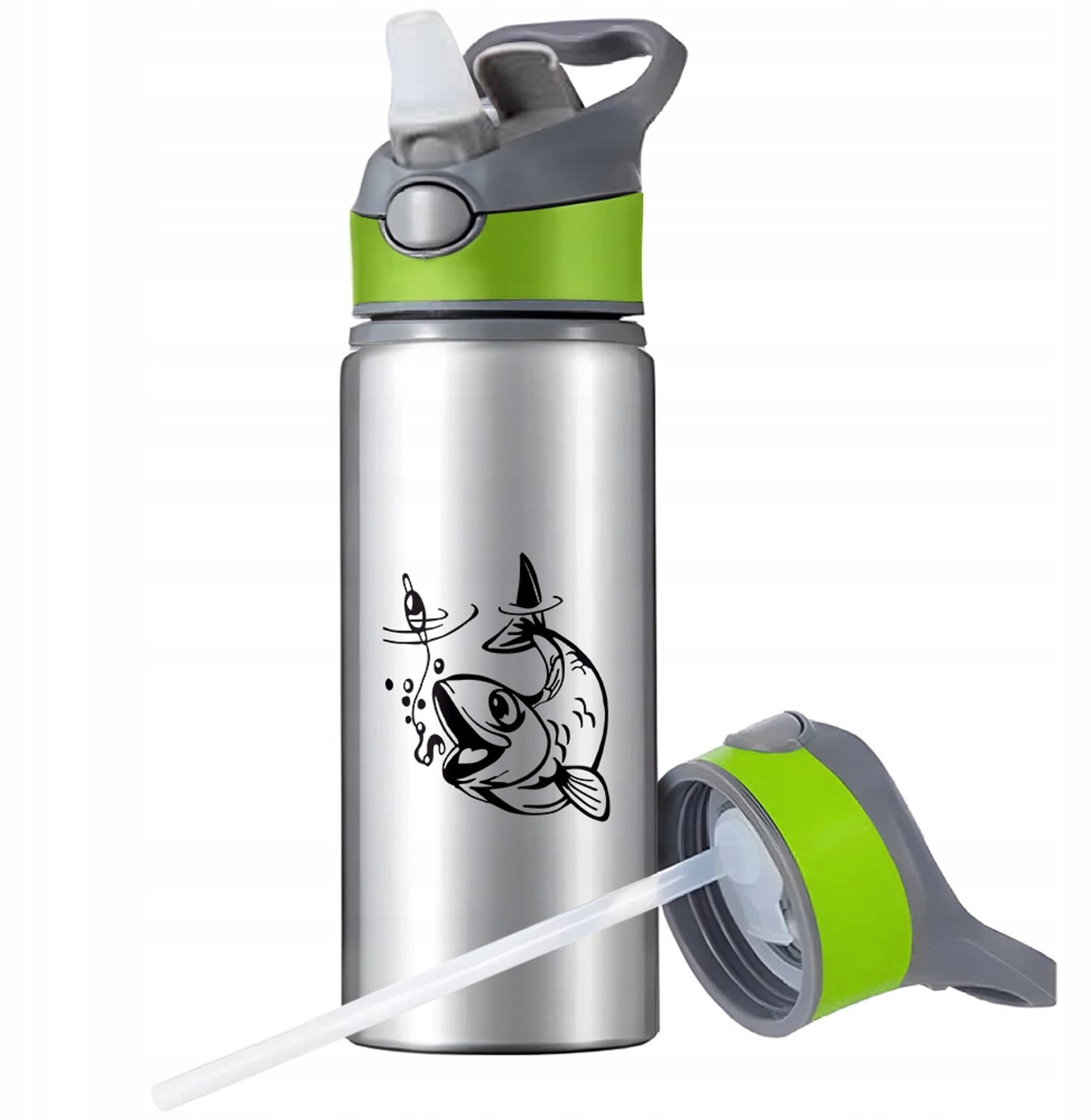 Aluminium Sport Bidon 650ml met Rietje en Handvat - Zilver