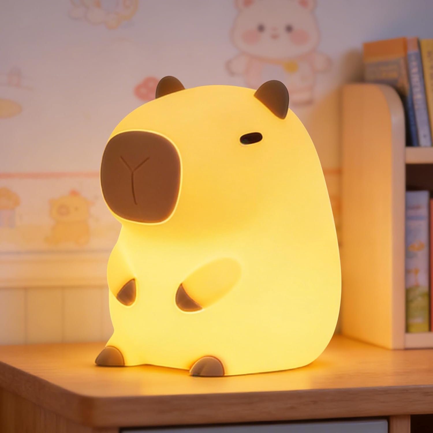Schattige Capibara Nachtlampje, Zacht LED Dierenlamp, Touchlamp met 3 Helderheidsstanden, Dimbaar, USB-Oplaadbaar, Decoratie voor Kinderkamer en Slaapkamer, Leuk Cadeau