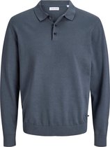JACK & JONES Basic knit long sleeve polo slim fit - heren polo katoen met polo kraag - blauw (turbulence)