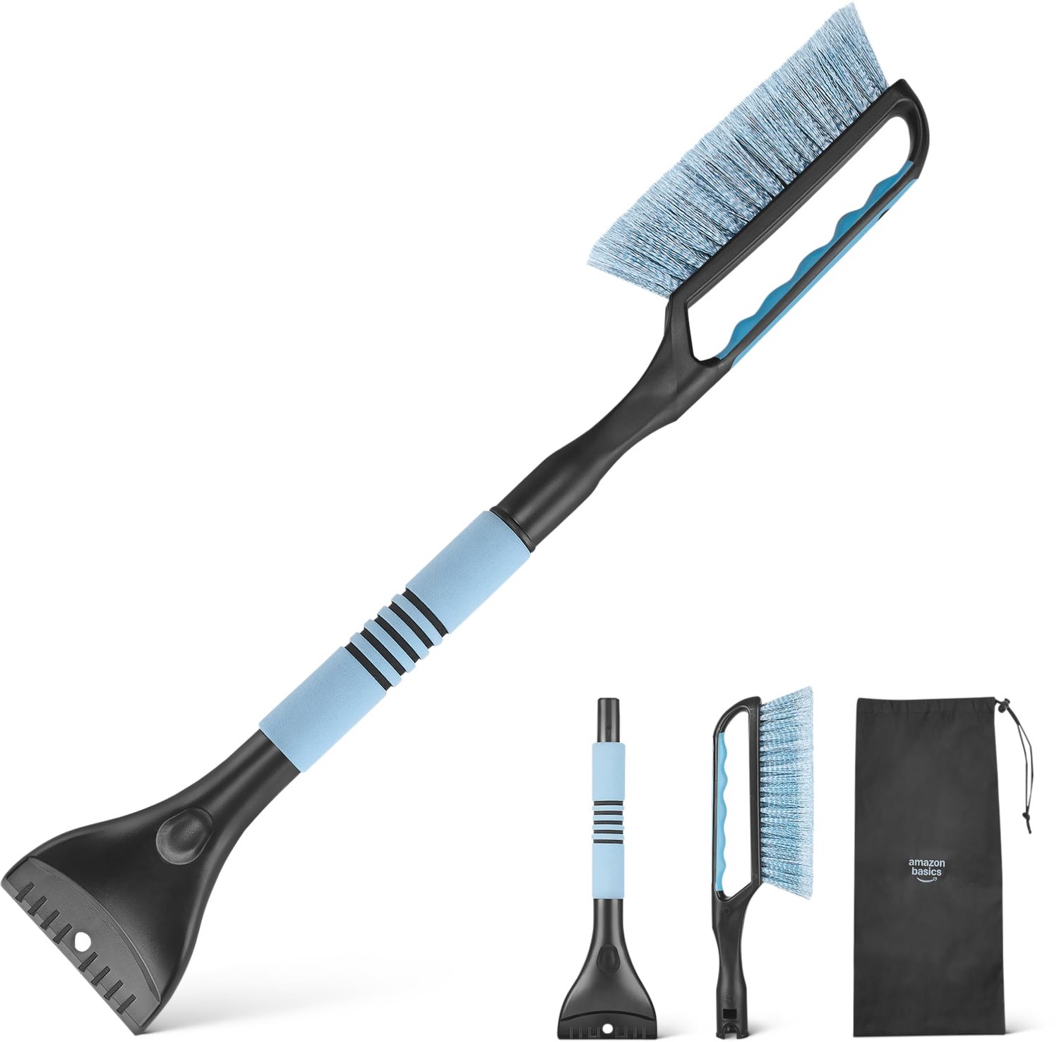 Famanu - Sneeuwborstel met IJskrabber - Verwijdert sneeuw en ijs moeiteloos - Ergonomische handgreep - Zwart/Blauw 1 stuk
