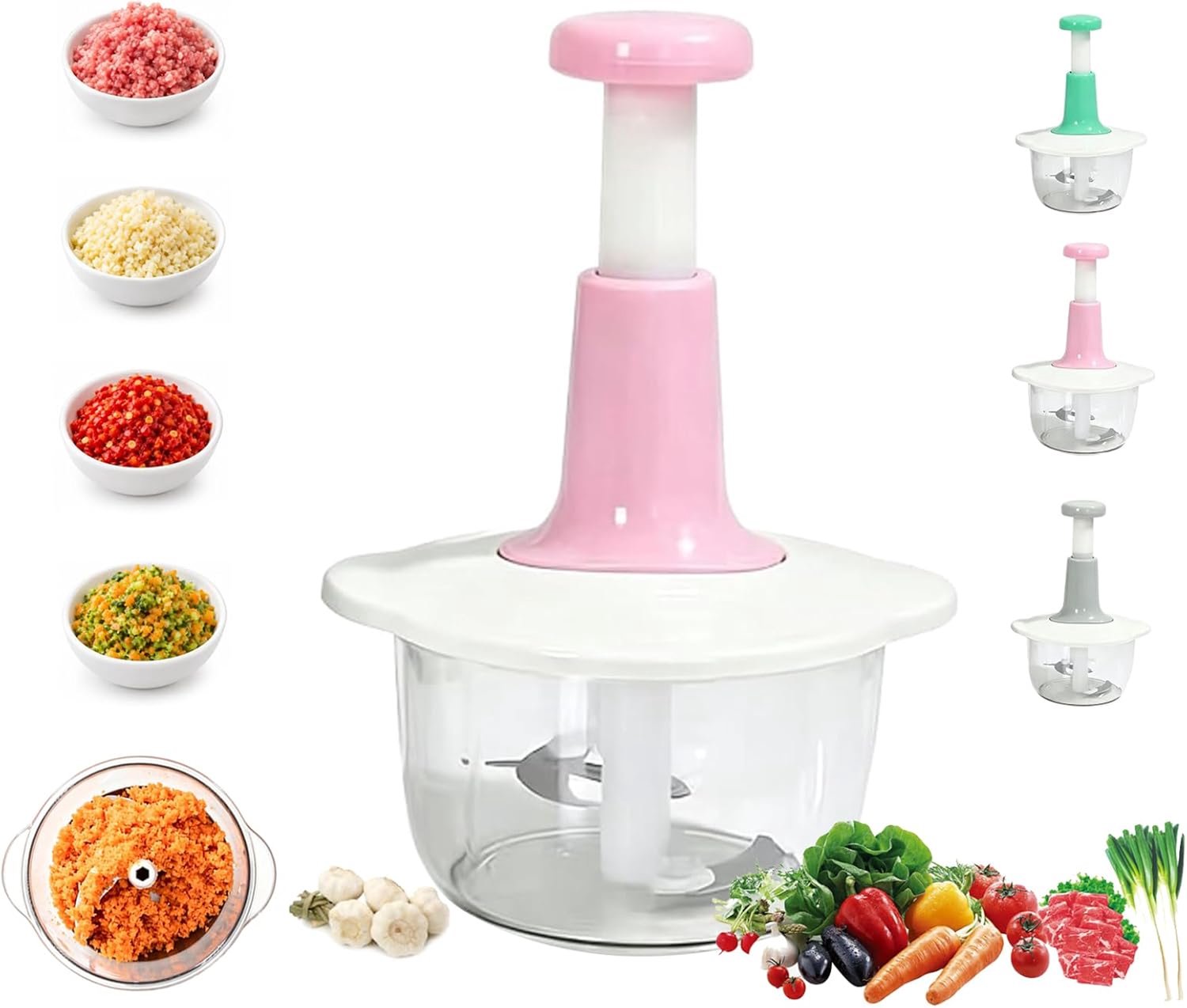 Hakmolen Handmatig - Handmatige Hakmolen - Multihakker - Handmatige Kruidenmolen - Voedselhakker - Roestvrijstalen Lemmet - Keukenhulp - Voor Knoflook, Gember, Chilipepers, Noten, Tomaten, Kruiden