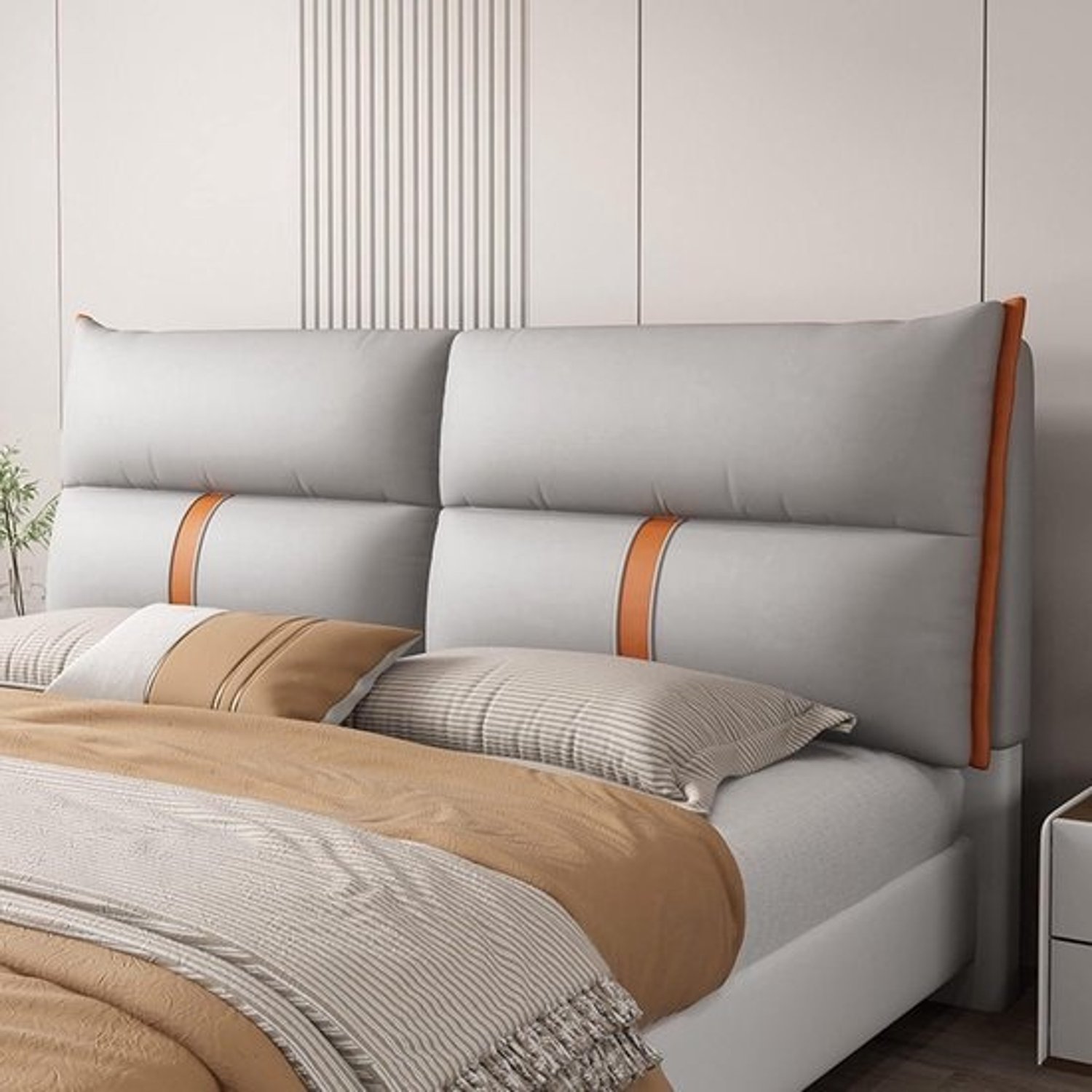 Gestoffeerd hoofdbord - Wandkussenrugsteun - Bedcomfort - Zijvakopbergruimte - Verwijderbaar kussen - Grijs