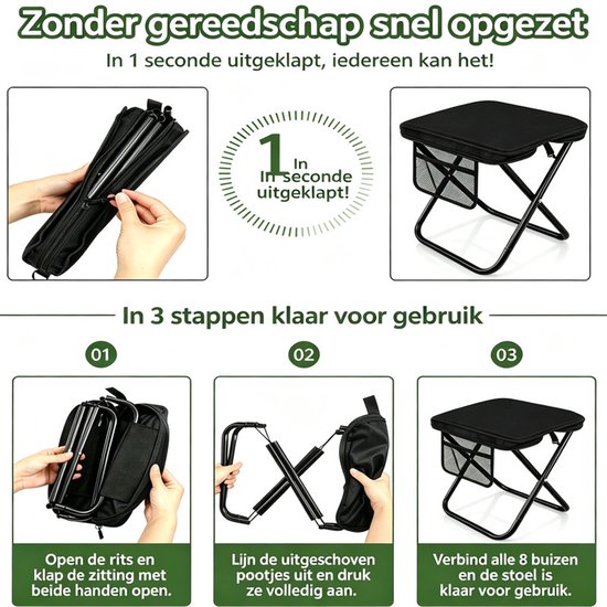 1x Ultralichte Campingstoel - Vouwstoel met Opbergtas en Schouderband - 510 g - 600D Oxford - max. 120 kg - voor Camping, Vissen en BBQ — afbeelding 5