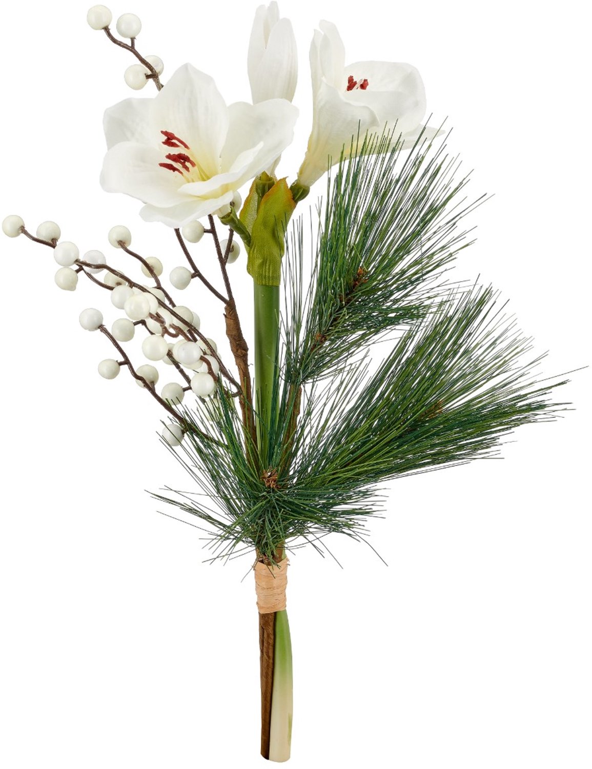 Gasper kunstbloemen boeket amaryllis en bessen 48 cm wit