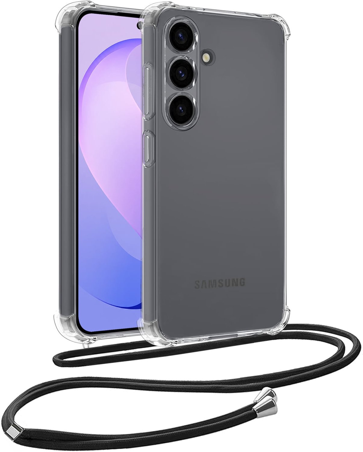 Hoesje - Geschikt voor Samsung Galaxy S26 FE - Met Koord - Shock Proof - Siliconen Case - Telefoonkoord - Back Cover - Telefoon Hoes Shockproof - Telefoonketting - Telefoonhoes - Zwart