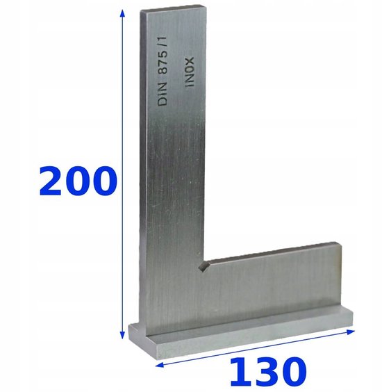 Merkloze Inox Hoek 200x130 mm met Voet - Precisie DIN 875/1