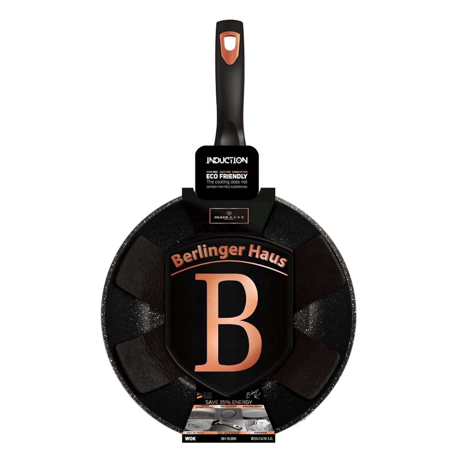 Berlinger Haus Wok/Koekenpan met Granietlaag - 28cm - Zwart/Rosegold