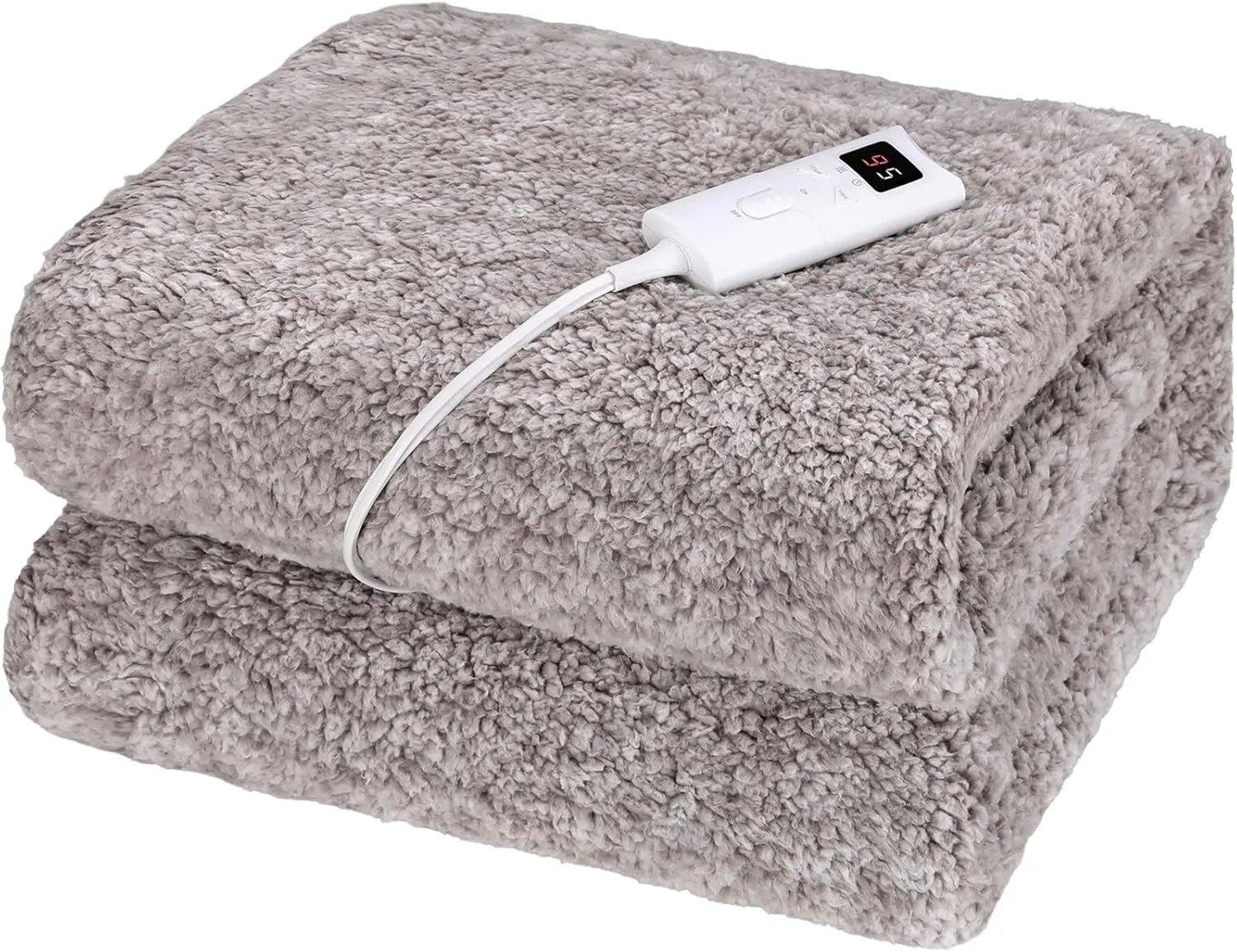 DeltaMerch Elektrische Deken - Verwarmde Deken - 180 x 130 cm - 165W - 6 Warmtestanden - Timer - Machinewasbaar - Grijsbruin