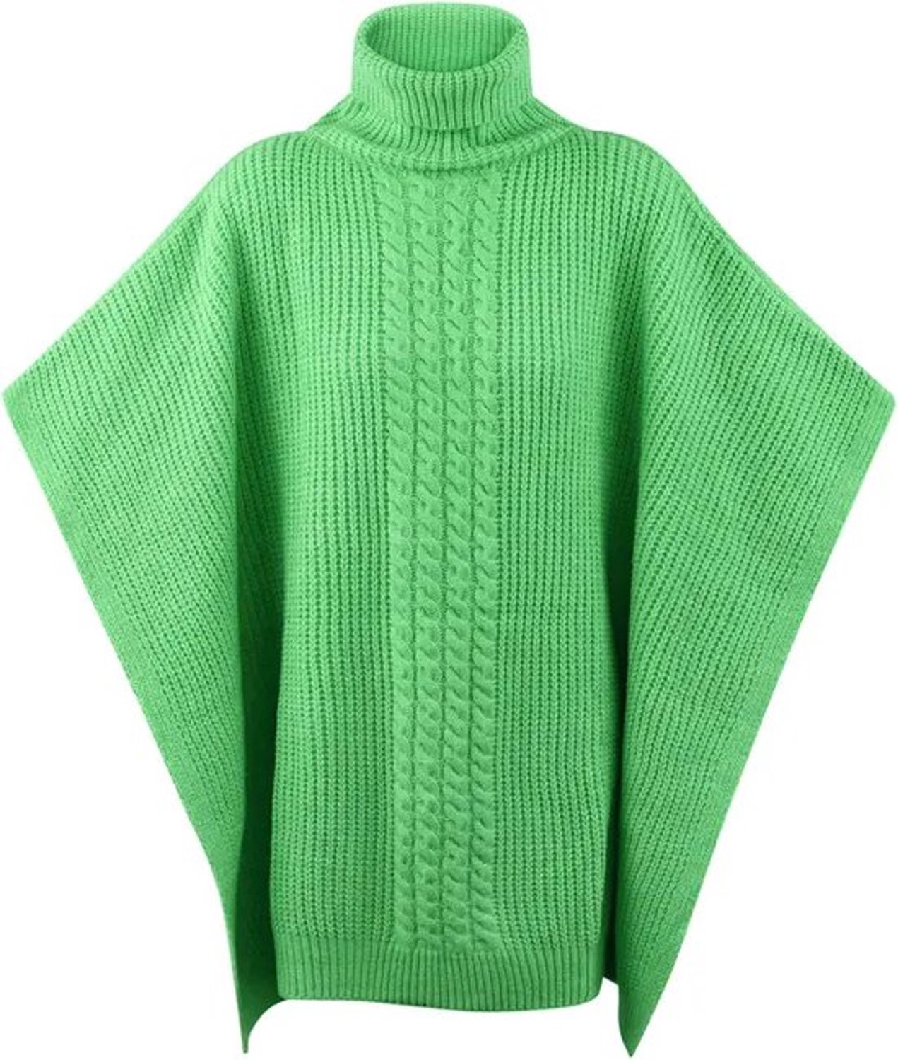 Poncho - Groen - Gebreid met kabel en hoge col - 100 x 68 cm