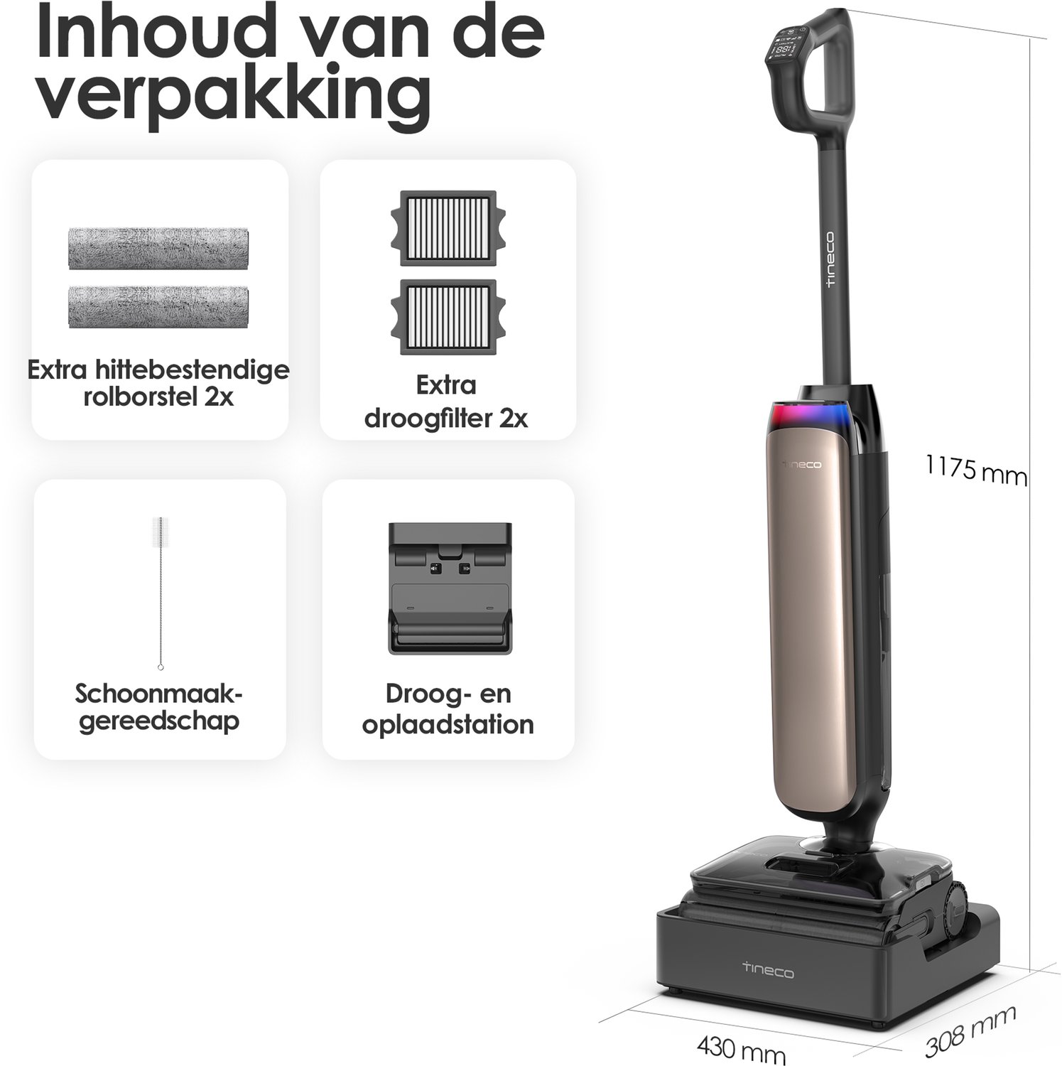Tineco Floor One S9 Artist Boost Steam Premium - 25.000 KpA - 230 graden stoom - draadloze Vloerreiniger & steelstofzuiger - Stofzuigt en dweilt harde vloeren tegelijkertijd - 60 min accuduur – foto 4
