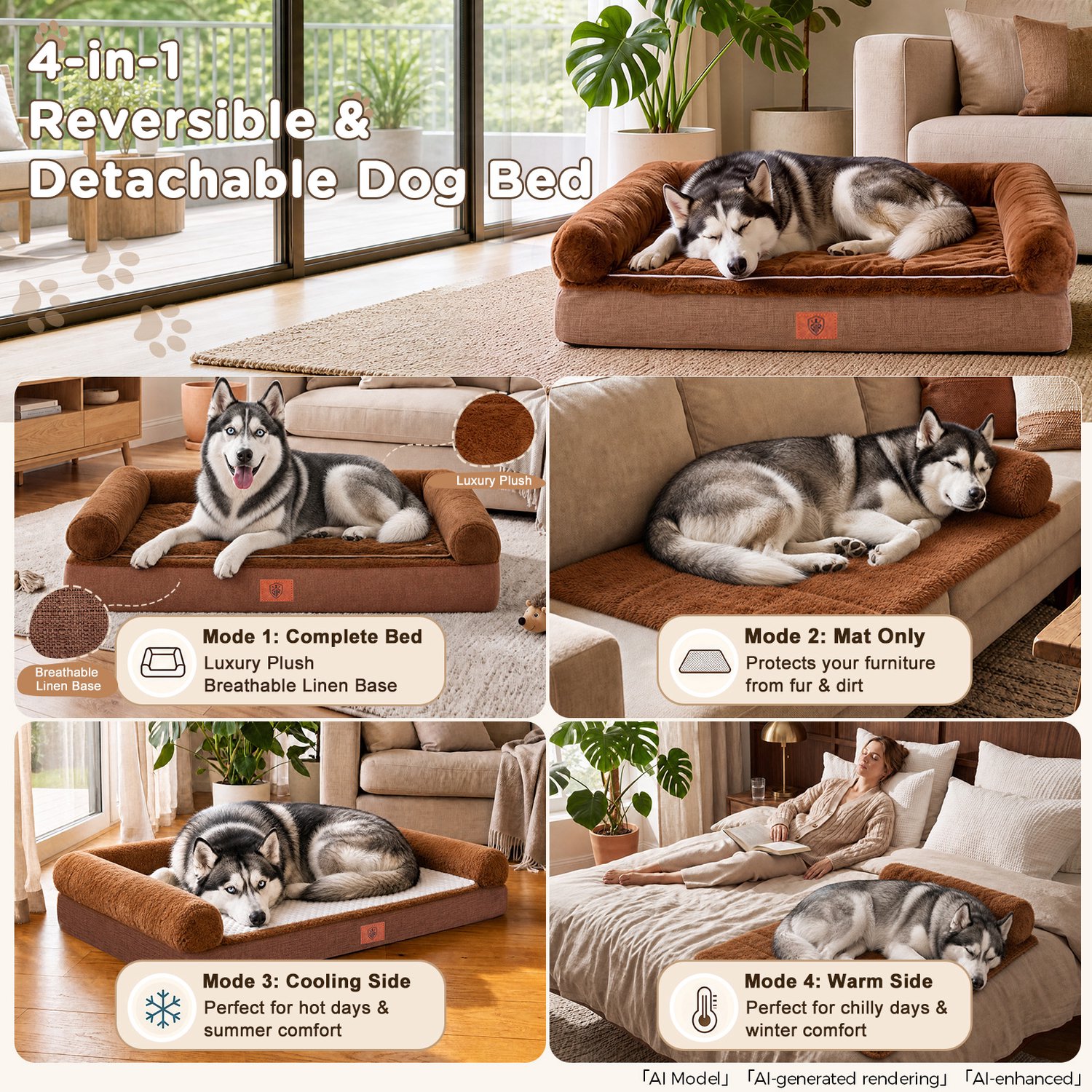 GTPLAYER - Hondenbed 104x64x15 cm - Eierschaal Schuim Waterdicht Wasbaar - Bruin
