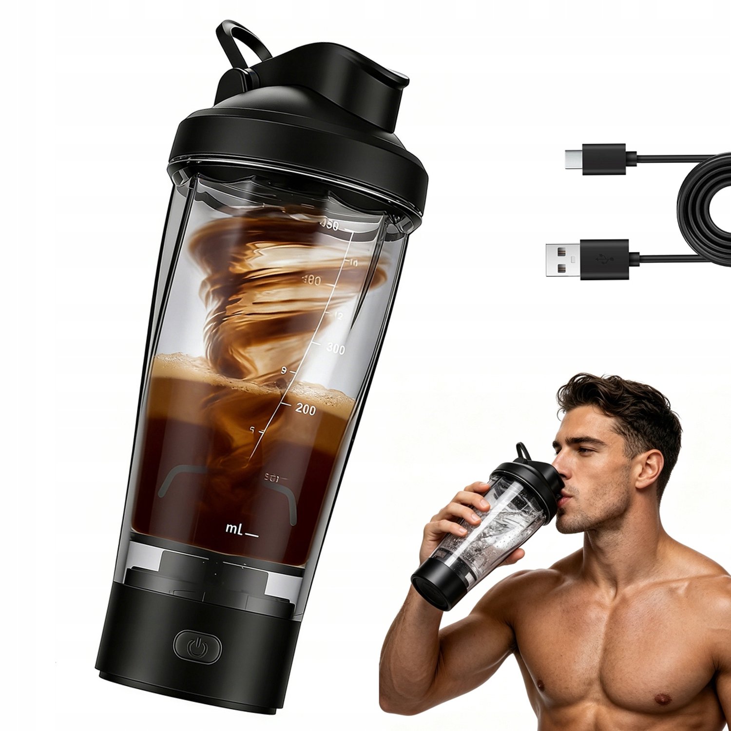 Elektrische Shaker Beker 450ml - Draagbare Proteïne Blender met USB-C