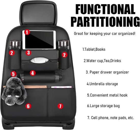 Car Seat Organizer - Luxe Autostoel Organizer - Voor in de Auto - Autostoel - Stoel - Organizer - PU Leer - Hoogwaardige kwaliteit - Handig voor op Reis — afbeelding 2