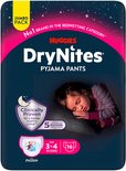 Verpakking Huggies DryNites Pyjama Pants met slapend meisje en Disney Frozen designs. 'No1 Brand' en 'Clinically Proven'.