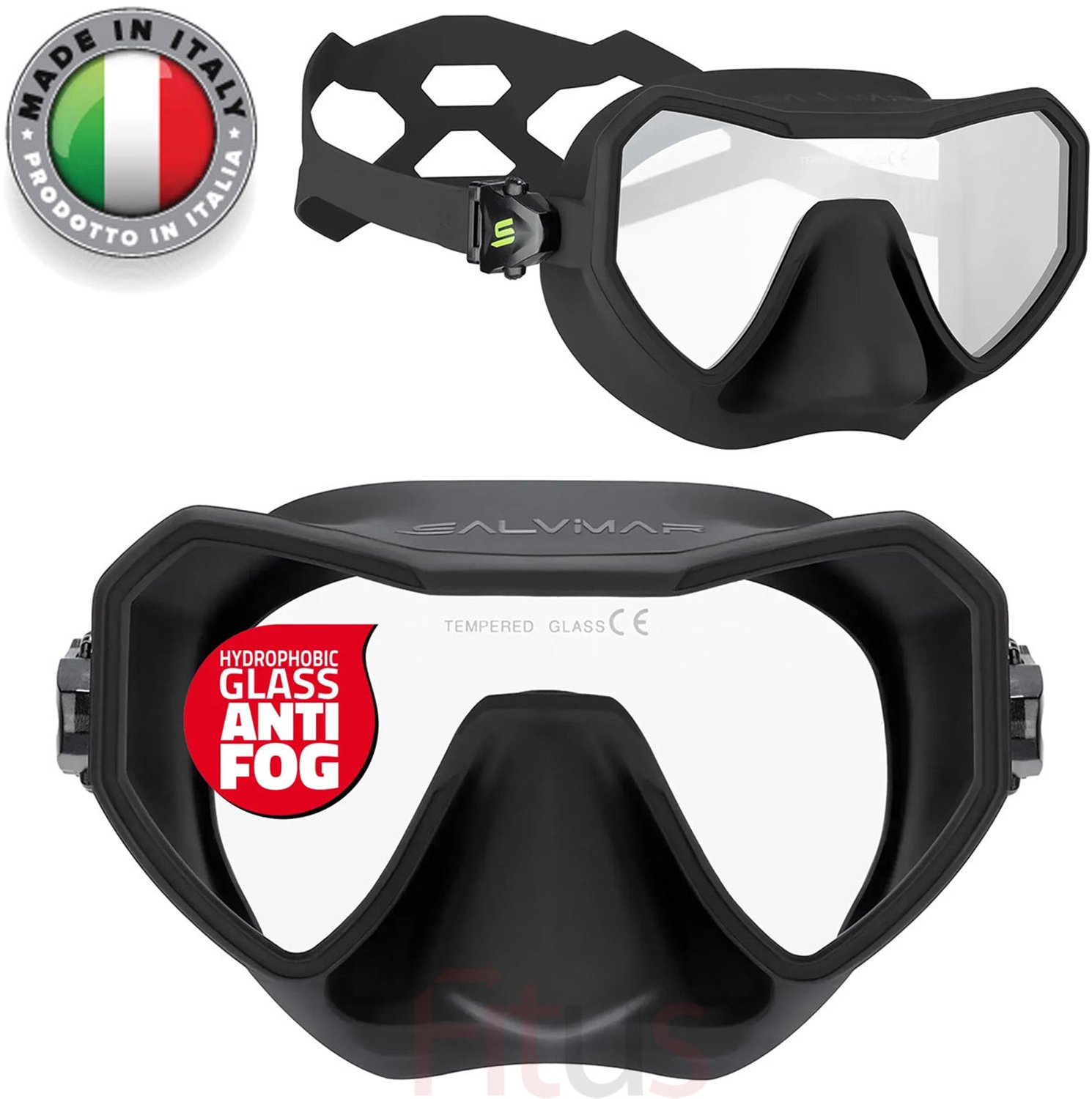 Merkloze Duikbril met Anti-Fog Glas - Zwart