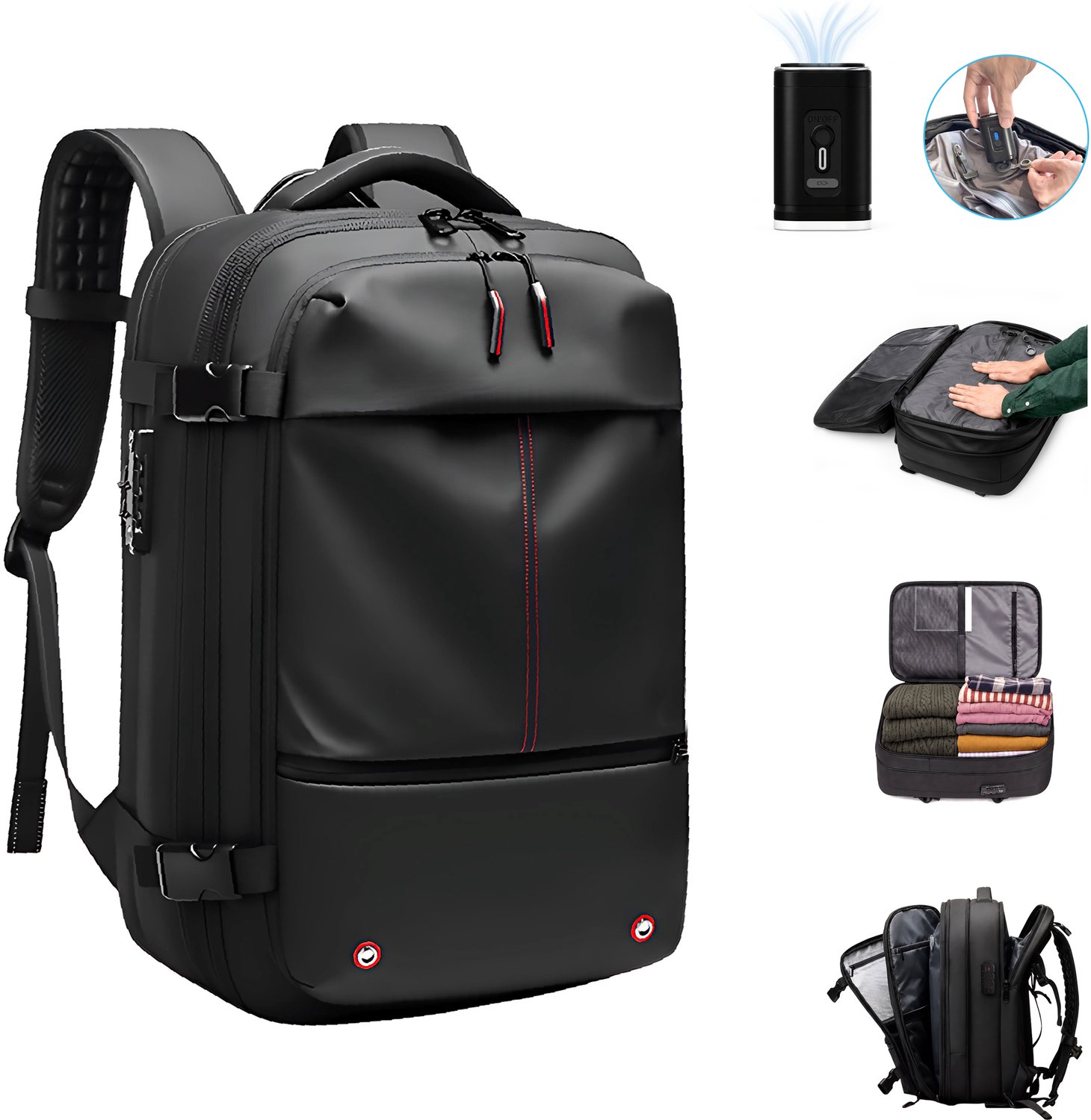 Vacuum Rugzak - Waterafstotonde Reistas Vacuum 48x15x20 - Moderne Vacuum Backpack - Rugzak met Oplaadbare Vacuümpomp - Reisrugzak - Compressie Rugzak - Carry-on - Vacuüm Rugzak Handbagage - Cabin Bag - Reis Tas Vacuum - Zwart - Leonardo