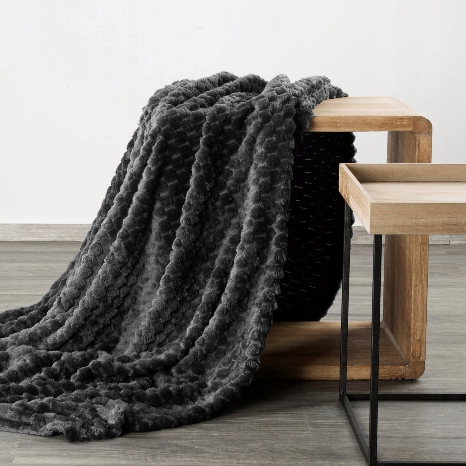 Zeer Zachte 3D Effect Plaid Deken 200x220 cm - Zwart