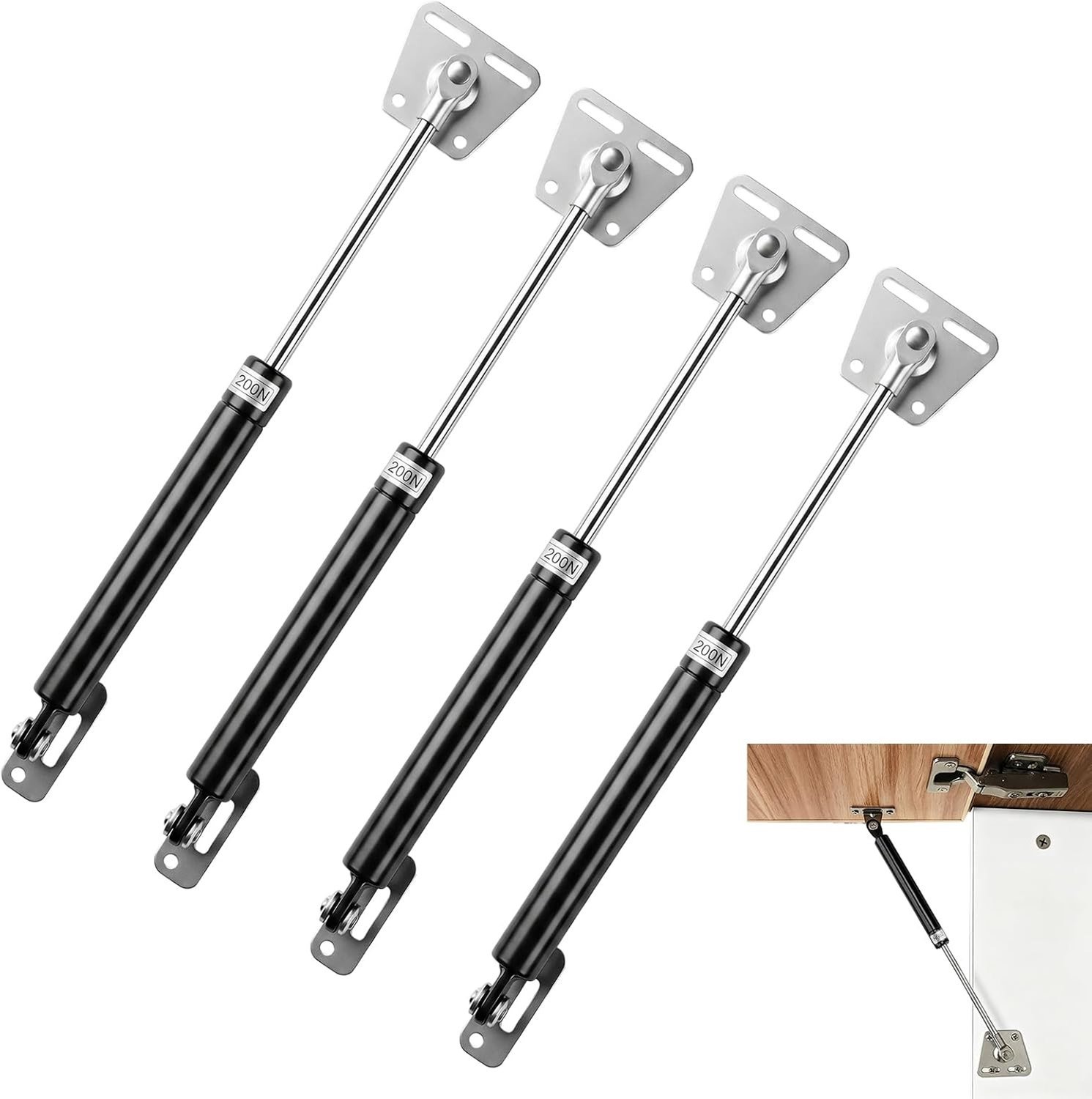 Hydraulische Schokdempers voor Keukenmeubels - 4 Stuks, 280mm, 200N, Ideaal voor Swingende Deuren en Kasten met Inclusief Schroeven