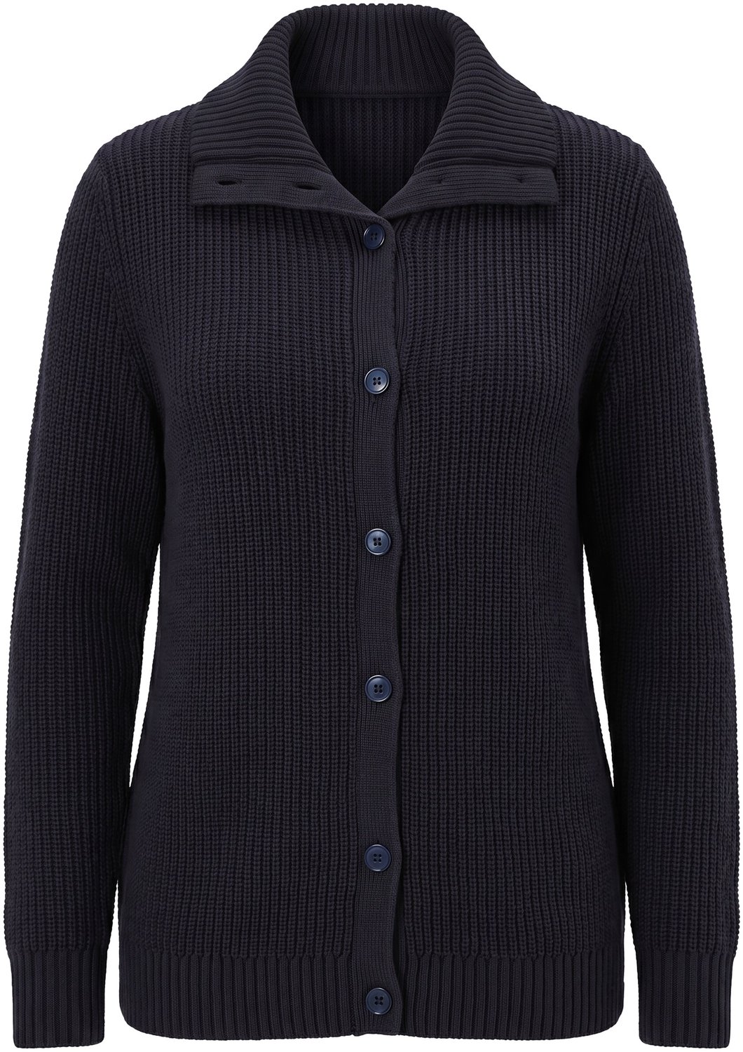 Ulla Popken - Dames - Vest geribd breisel overhemdkraag lange mouwen - Marine - Maat 62+