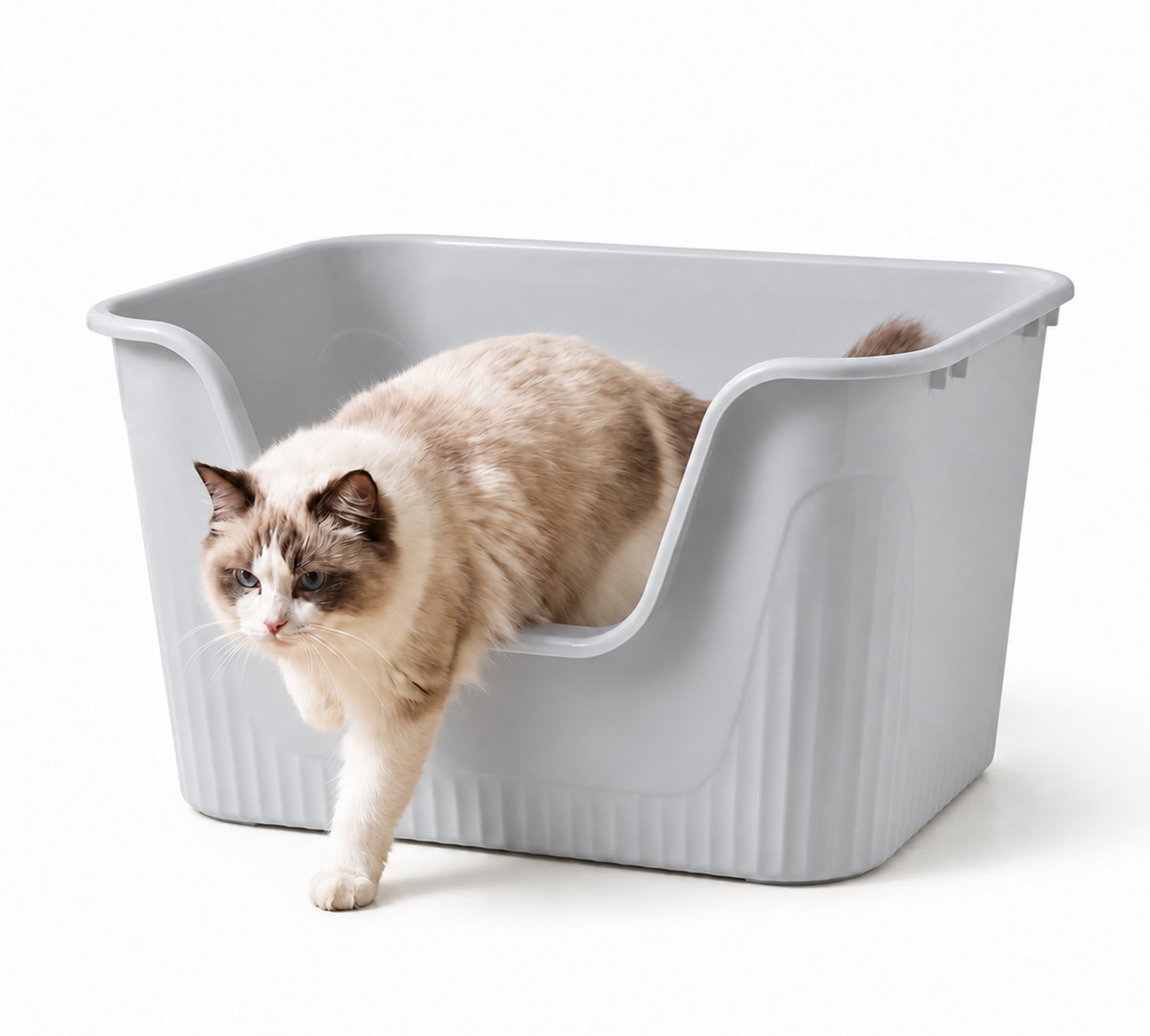 YYchan Open Kattenbak - Kattentoillet - zonder deksel - lage instap - hoge rand - GRijs - XL - 55*41*26.5 cm