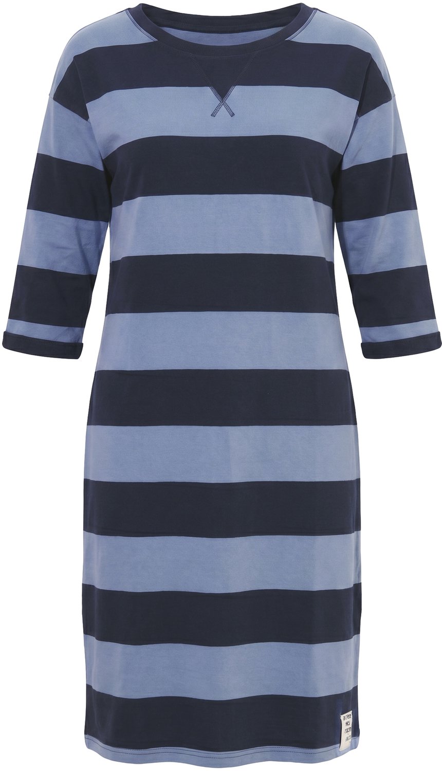 Ulla Popken - Dames - Sweatjurk strepen ronde hals 3/4-mouwen biologisch katoen - Marine - Maat 54+