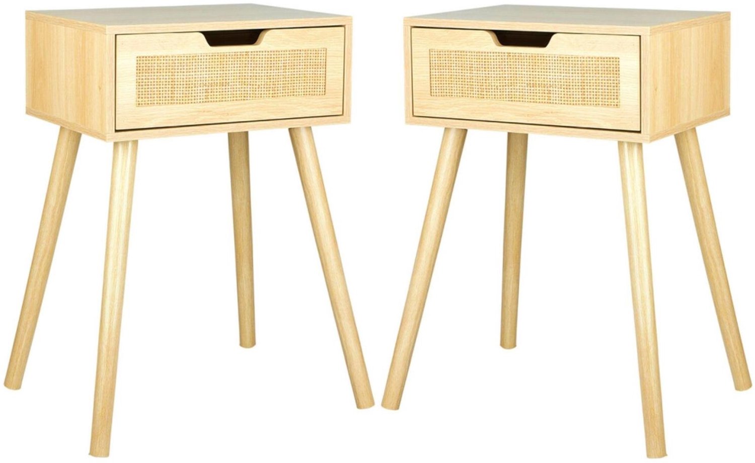 Ostaria Nachtkastje Rotan - 2x - beige houtskleur - hout - 60 cm - natuurlijke look - 1 lades
